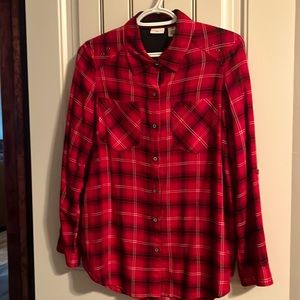 Westbound Black and Red Plaid Button-Down Ladies Shirt in Petite Medium.